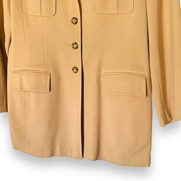 Vintage Kasper&Co. ASL Camel Single Breasted Flap Pocket Lined Wool Blazer - Picture 6 of 16